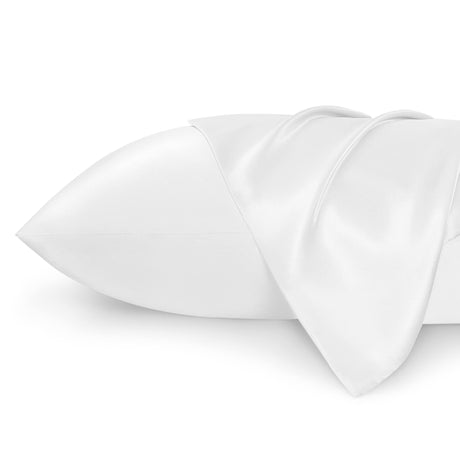 Bedsure Satin Pillowcase for Hair and Skin Queen - Pure White Silky Pillowcase - Set of 2 with Envelope Closure, Similar to Silk Pillow Cases, Gifts for Women Men, 20x30 Inches Bedsure