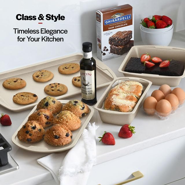 Bakken Swiss - Bakeware Set – 6 Piece – Stackable, Deluxe, Non-Stick Baking Pans for Professional and Home Cooking – Carbon Steel, White Stone Coating Bakken- Swiss