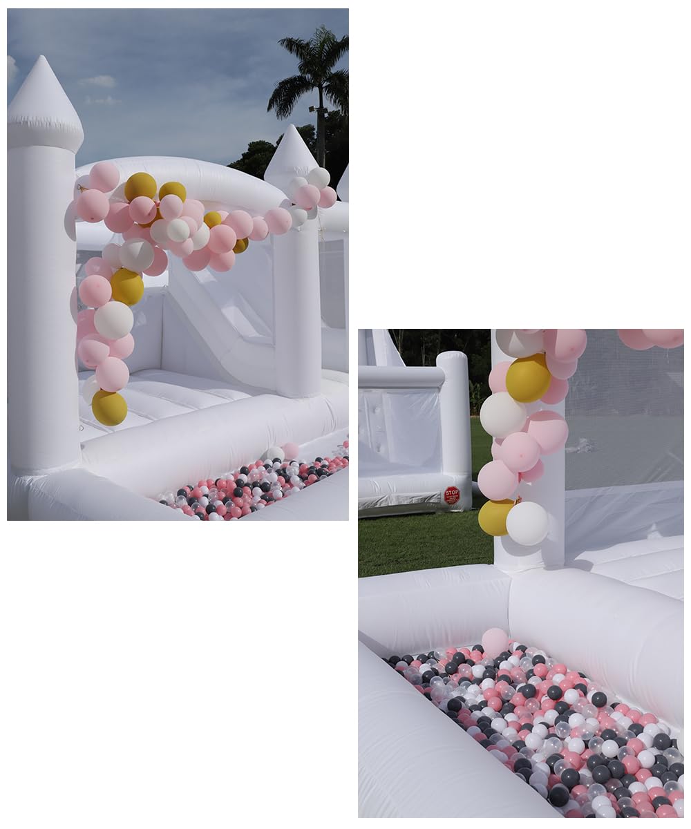 15x15FT White Bounce House Castle for Kids Adults, w/Slide & Ball Pit, (Heavy Duty PVC) (1100W Blower), Large Jumper Bouncy Inflatable Castle, Wedding, Birthday Party, Baptism, 15x15x10ft Inflantteble