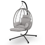 ZENPETIO Hanging Egg Chair with Stand, Removable Leg Rest, UV Resistant Cushion & Pillow, 370lbs Capacity – Indoor & Outdoor Use, Rattan Wicker Swing Egg Chair for Patio, Bedroom, Balcony, Gray ZENPETIO