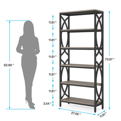 Tribesigns 6-Tier Grey Bookshelf with Metal Frame – Modern Freestanding Storage Unit for Any Room - WoodArtSupply