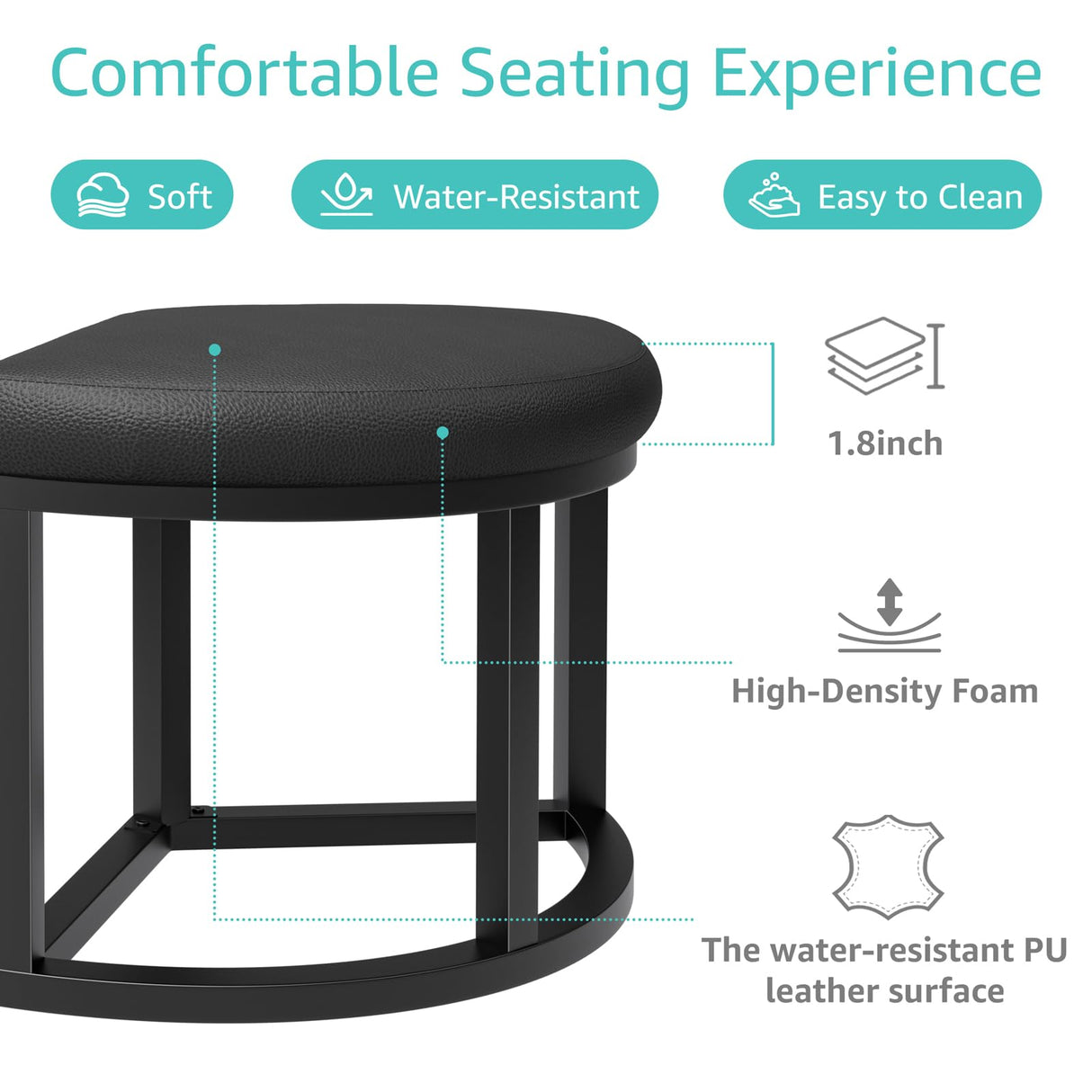 IGERI Round Coffee Table with Stools Underneath - 30 Inch Small Modern Tables Set with 3 Chairs Ottomans Seating Seats Black Wood IGERI