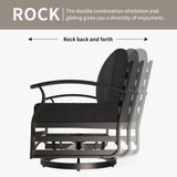 Gotland Outdoor Aluminum Patio Furniture Set with Fire Pit Table, 5 Pieces Metal Patio Furniture with 2 Swivel Rocking Chairs Waterproof 5.1'' Seat Cushions, for Garden Balcony Porch Gotland