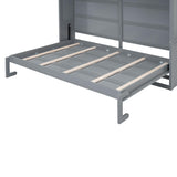 Ball & Cast Queen Size Murphy Bed with Top Storage Lockers and Metal Chain,Wood Hidden Closet Bed W/Slats Support,Space-Saving,Easy Assembly,for Bedroom,Guest Room,Home,Office,Gray Ball & Cast