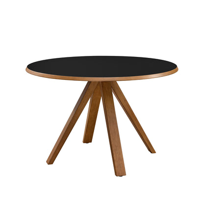 Walker Edison Cohen Minimalist Round 4-Person Dining Table, 48 Inch, Black/English Oak - WoodArtSupply