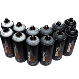 Montana BLACK 400ml Set of 12 Graffiti Street Art Mural Spray Paint (Grey Scale) Montana Black