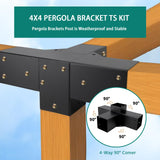 Pergola Brackets 4x4, Pergola Kit Includes 2 Pcs 4-Way 90° Angle Corner Bracket with 2 Pcs Pergola Post Base for 4x4'' (Actual: 3.5x3.5 Inch) Lumber MAHOOMMAKH
