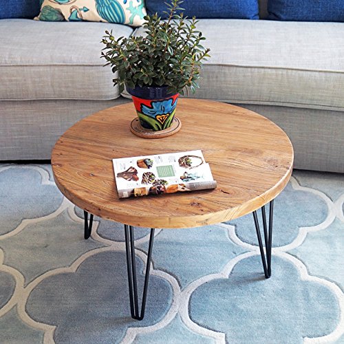 WELLAND Rustic Round Old Elm Wooden Coffee Table - WoodArtSupply