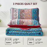 WONGS BEDDING Boho Quilt Set King Size, Bohemian Red Christmas Stripe 3 Pieces Bedspread Set Lightweight Microfiber All Season Christmas Bedding Coverlet Set for King Bed (104"x90") WONGS BEDDING