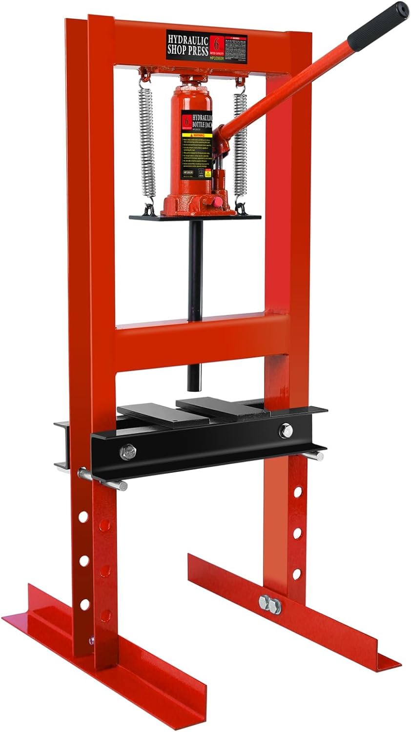 WEAGP 6 Ton Hydraulic Shop Press, H-Frame Floor Mount Hydraulic Press with Press Plates Adjustable Working Table Height, 6 Ton Shop Press for Car Repair and Garage, Red - WoodArtSupply