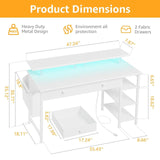 White Computer Desk with Shelves and Drawers - 47 Inch Home Office Desk with Drawers and Shelves, Small White Desk with Shelves, Computer Desk with Monitor Stand, RGB Gaming Desk with Power Outlet DLisiting