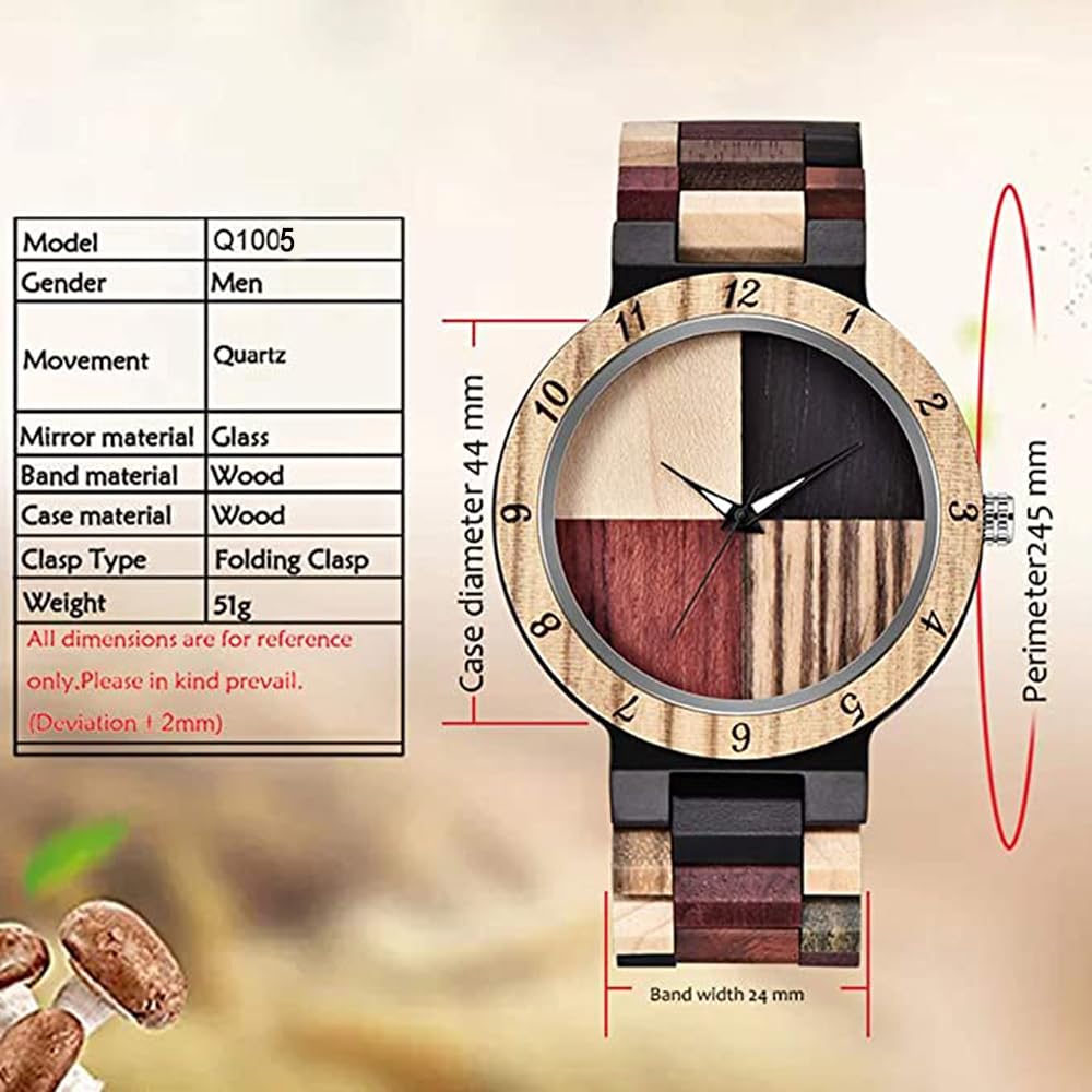 Dentily Customizable Mens Wooden Quartz Watch Inverted Geometric Wood Watch Creative Quartz Hand-Made Wooden Watches Custom Watch for Men, Cus-Q1005 Dentily