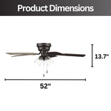 Portage Bay Ceiling Fans 52" Renton Bronze Indoor Fan with Clear 3 Light LED Multi Arm; E26/B11 Bulb and Pull-Chains, Traditional Style, 5 Reversible Barnwood/Dark Chestnut Blades, 51439 Portage Bay