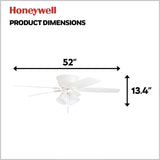 Honeywell Ceiling Fans Glen Alden, 52 Inch Classic Flush Mount Indoor LED Ceiling Fan with Light, Pull Chain, Quick-2-Hang Dual Finish Blades, Reversible Motor - 50520-01 (White) Honeywell Ceiling Fans