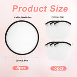 6 pcs Foldable Frisbee Fan with Storage Bag, White Sublimation Fan Blank Polyester Black Edge Round Folding Flying Disc Handheld Hand Fan Set for Wedding Party Gift Outdoor Beach Event Christmas NQEUEPN