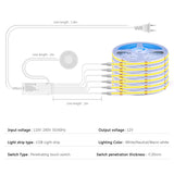 AIMENGTE 12V COB LED Cabinet Light Strip, 6-in-1 Penetrable Touch Dimming, for Wine Cabinets, Shoe Racks, Display Cabinets, Wardrobes, Kitchen Cabinets, and Showcase Lighting AIMENGTE