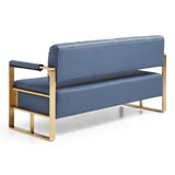 PBOGHLRD 57.9" Modern Leather Loveseat Sofa, Upholstery Faux Bonded Leather Accent Futon Couch with Metal Square Arms for Living Room, Office, Apartment (Navy Blue) PBOGHLRD