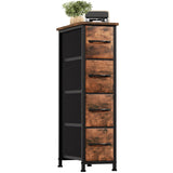 Somdot Narrow Dresser with 4 Drawers, Slim Storage Organizer Chest of Drawers with Removable Fabric Drawers for Small Spaces Bathroom Closet Bedroom Laundry, Wood Grain Print Somdot