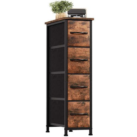 Somdot Narrow Dresser with 4 Drawers, Slim Storage Organizer Chest of Drawers with Removable Fabric Drawers for Small Spaces Bathroom Closet Bedroom Laundry, Wood Grain Print Somdot