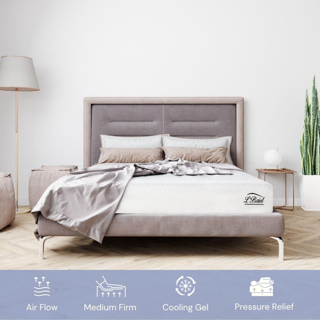 L’Baiet 12” Gel Memory Foam Mattress, Twin Size/Bed in a Box/Medium Firm/Breathable Cooling-Gel Comfort Technology/Pressure Relief/Comfy Support/Soft Fabric Cover/CertiPUR-US Certified L'Baiet
