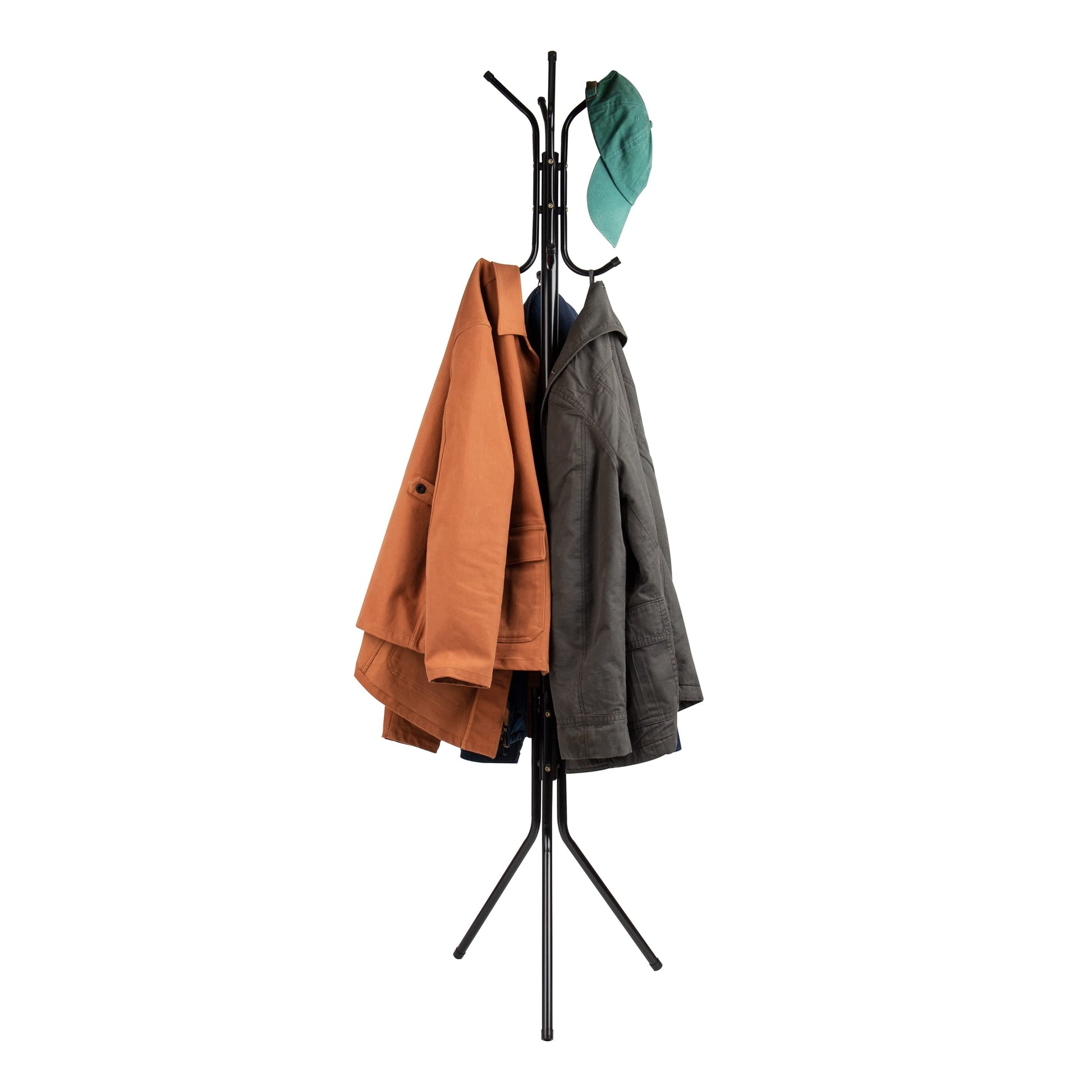 Mind Reader Coat Rack, Hall Tree, Freestanding, Coat Tree, Hat, Jacket, Purse, Metal, 14.75" L x 16.5" W x 69" H, Black - WoodArtSupply