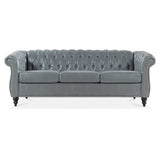 Ball & Cast 84" Chesterfield Leather Sofa with Channel Tufted Seat Back,Classic 3 Seater Couch w/Roll Arm Nailhead Trim and Upholstered,Mid Century Furniture for Living Room,Bedroom,Office,Grey PU Ball & Cast