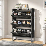 DWVO Shoe Cabinet with 3 Flip Drawers, Farmhouse Shoe Storage Organizer with Metal Legs for 24 Pairs of Shoes, Narrow Slim Shoe Rack Cabinet for Entryway, Living Room, Hallway (Dark Rustic Oak) DWVO