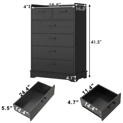 Hasuit Black 6 Drawer Dresser, Wooden Storage Chest of 6 Drawers, Vertical Large Capacity Clothing Storage Organizer, Tall Dressers for Bedroom, Hallway, Entryway - WoodArtSupply