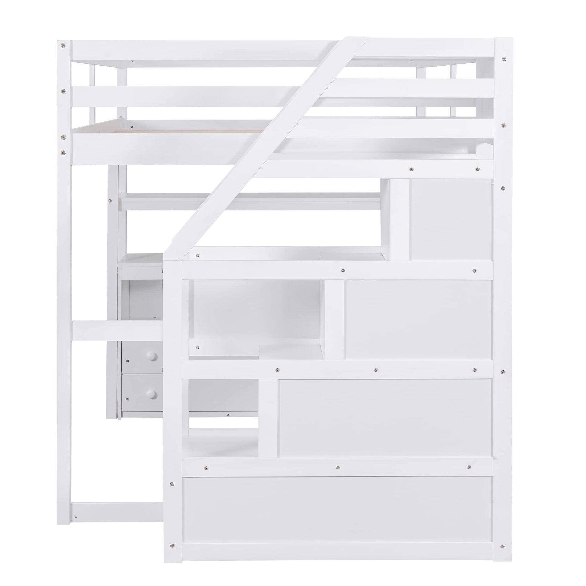 Quarte Modern Full Size Loft Bed with Built-in Desk, Storage Shelves, and Drawers - WoodArtSupply