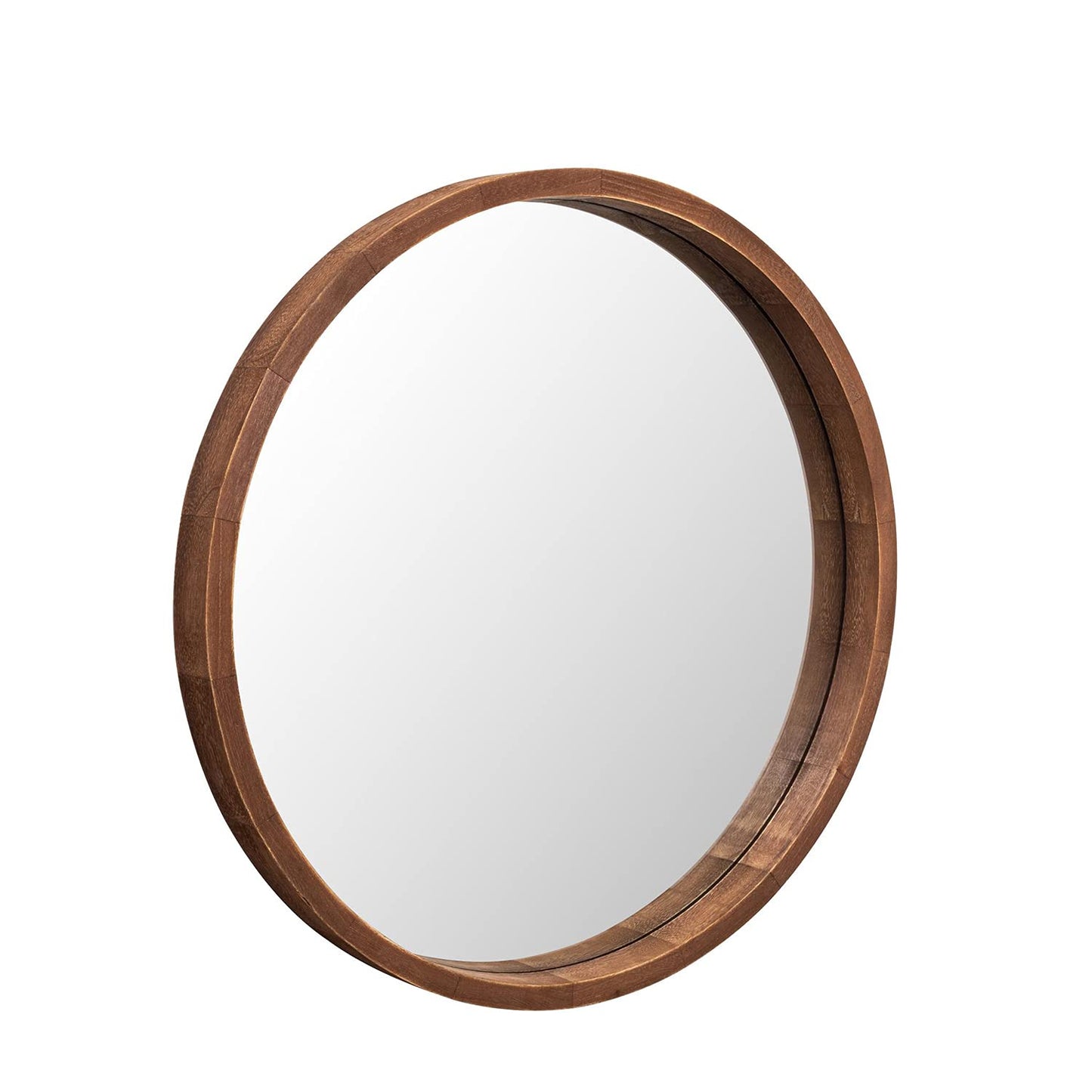 LYYYXGYP Round Wood Mirror 24 Inch Farmhouse Wall Mirror Wooden Framed Brown Circle Mirror for Bathroom - WoodArtSupply