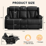 WISHDEER Loveseat Recliner Sofa, RV Recliner Couch, Manual Reclining Loveseat with Console for Living Room, Home Theater Seating with AC/USB C/USB and Drawer (Black, Loveseat with Console) WISHDEER
