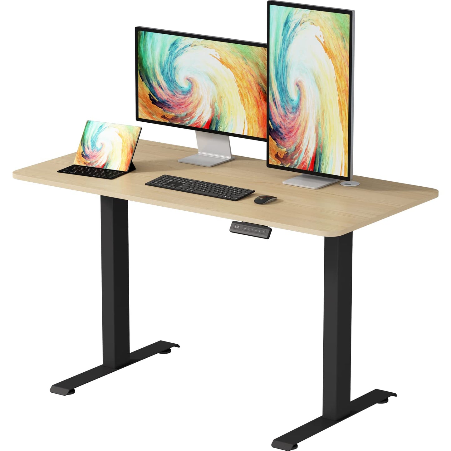 AITERMINAL Height Adjustable Electric Standing Desk, 48 x 24 Inches Sit Stand up Desk, Home Office Desk with Whole-Piece Desktop, Maple Desktop/Black Frame - WoodArtSupply