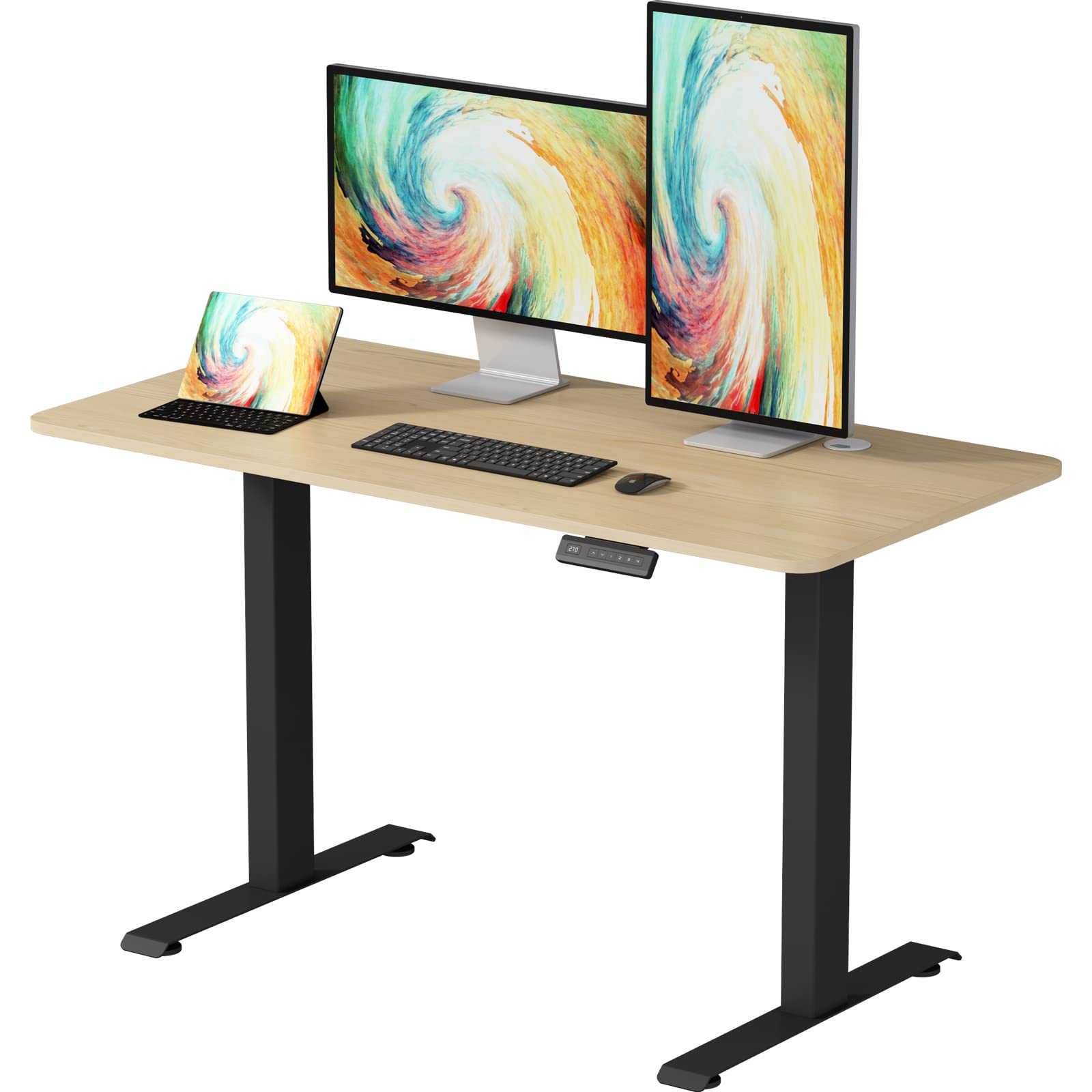 AITERMINAL Height Adjustable Electric Standing Desk, 48 x 24 Inches Sit Stand up Desk, Home Office Desk with Whole-Piece Desktop, Maple Desktop/Black Frame - WoodArtSupply