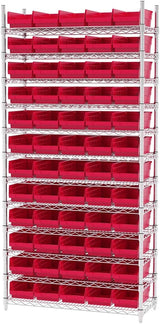 Akro-Mils 30130 Plastic Shelf Bins, Heavy Duty Storage Bins for Garage, Closet, and Drawer Organization, 12-Inch x 6-1/2-Inch x 4-Inch, Red, 12-Pack Akro-Mils