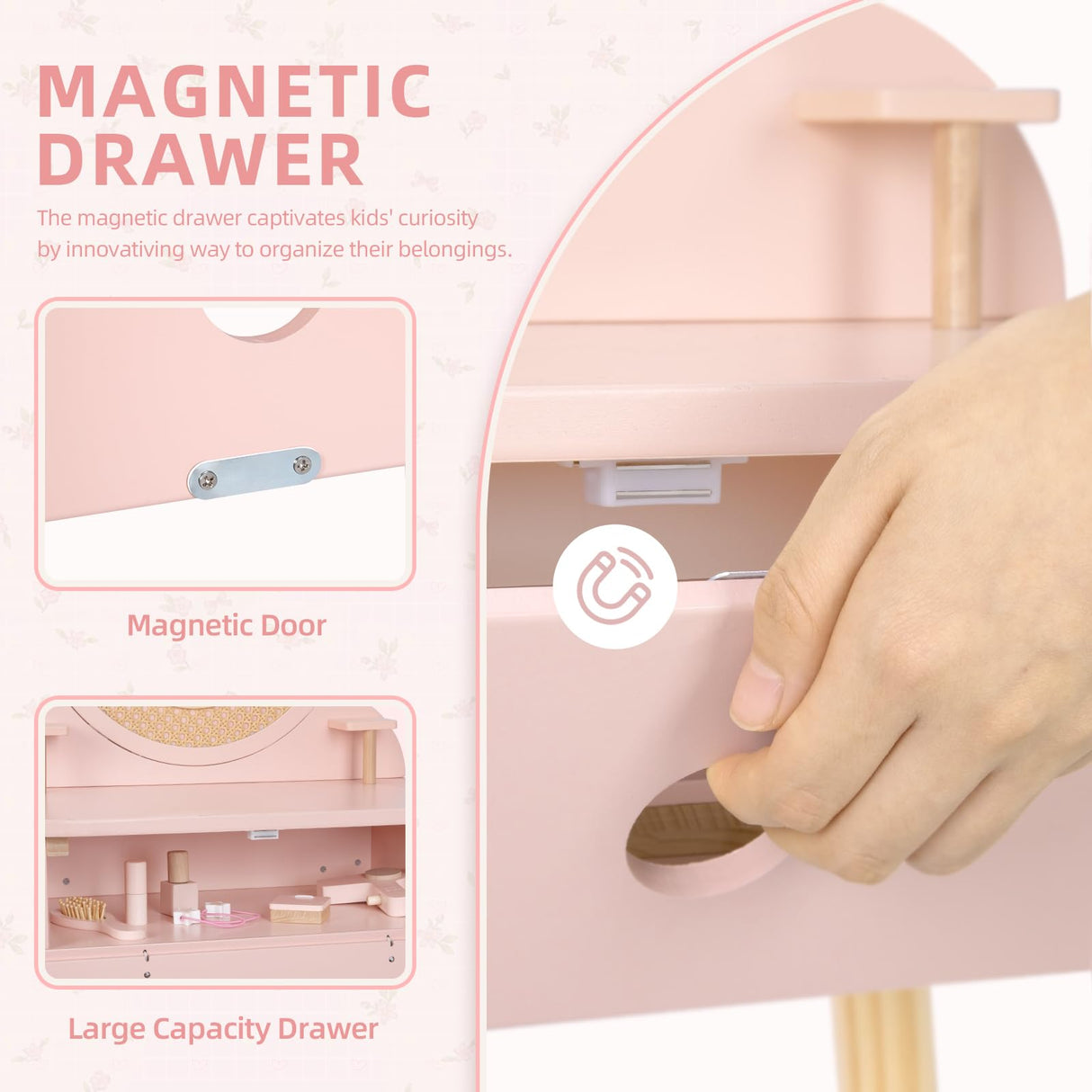 OOOK Kids Vanity Table and Chair Set, Pink Girls Vanity with 11 Pcs Accessories, Enough for Real and Pretend Makeup, Toddler Vanity for 3 Year Old and Up as Ideal Gift OOOK