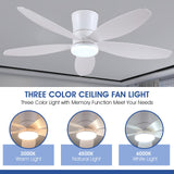 Surtime 48" Ceiling Fans with Lights-Low Profile Ceiling Fan with Light and Remote/APP Control,Flush Mount,DC Reversible,LED Dimmable Modern Ceiling Fans for Bedroom,Indoor/Outdoor Patio Use(White) Surtime