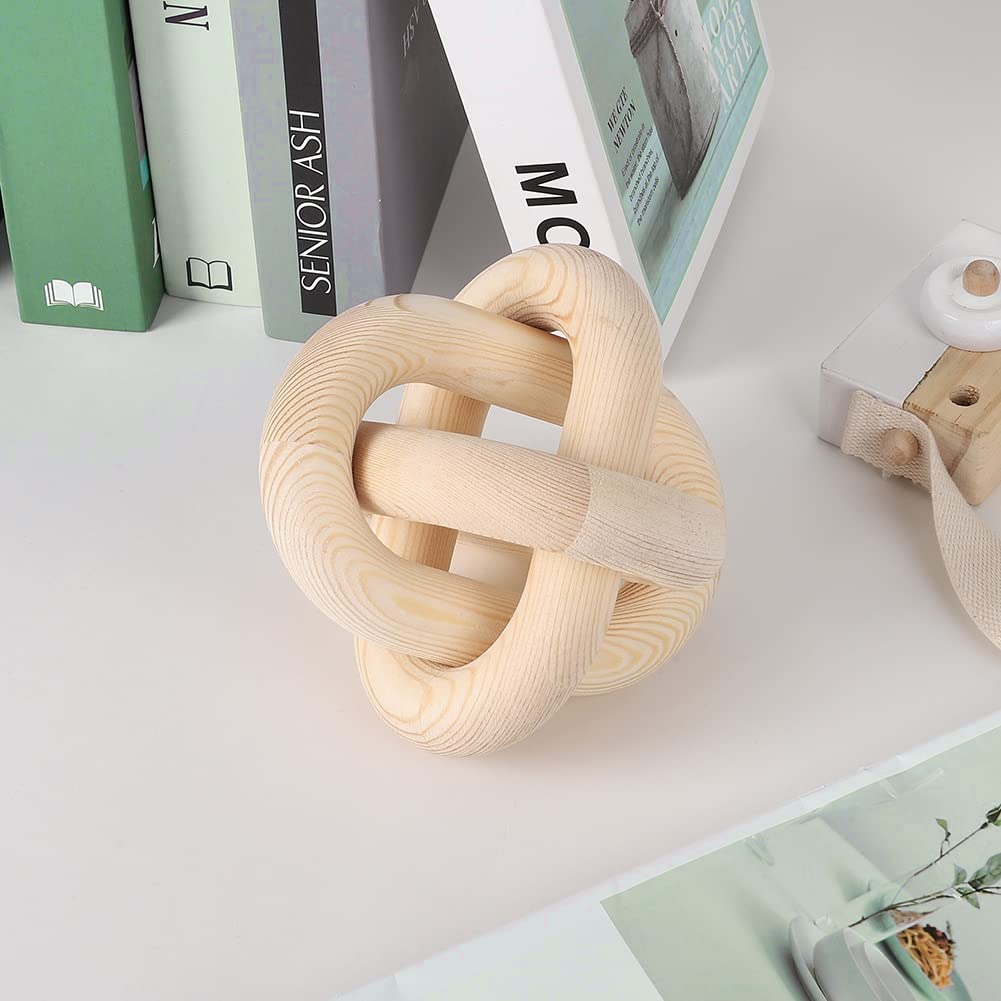 Large Wood Knot Decor, 3-Link Wood Chain Link Decor, Hand Carved Decorative Wood Knot for Coffee Table, Entryway Modern Farmhouse Shelf Decor (Natural) Pretty Comy