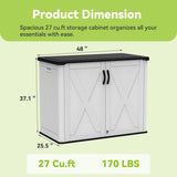 Devoko 26 Cu Ft Outdoor Storage Cabinet - Horizontal Storage Shed for Garden Patio - Durable Backyard Storage Box - Heavy-Duty & Water-Resistant, White, Shelf Not Included Devoko