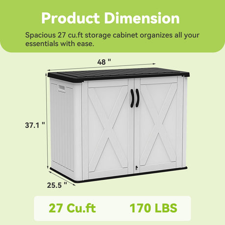 Devoko 26 Cu Ft Outdoor Storage Cabinet - Horizontal Storage Shed for Garden Patio - Durable Backyard Storage Box - Heavy-Duty & Water-Resistant, White, Shelf Not Included Devoko