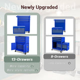 Kirmosal 13-Drawer Tool Chest with Double Door Handle,2 in 1 Detachable Rolling Tool Chests with Wheels and Drawers,Large Tool Box with Lock,Mobile Steel Tool Cabinet Storage (Blue) Kirmosal