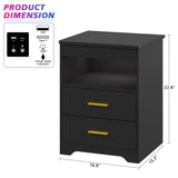 MDGC Nightstand with Lockable Gun Drawer,3 Color Dimmable LED End Table with Charging Station,Bedside Table with Auto Sensor Light,Smart Night Stand with USB-C Ports and 3 Drawers,Bedroom MDGC