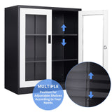 Yizosh Metal Storage Cabinet with Glass Doors - 35.4" Locking Display Cabinet with 2 Adjustable Shelves, 3-Tier Steel Cabinet Locker for Home Office, Living Room, Bedroom Yizosh