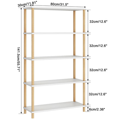 IBUYKE Modern 5-Tier Freestanding Wooden Bookcase - Stylish Multi-Purpose Organiser in White - WoodArtSupply