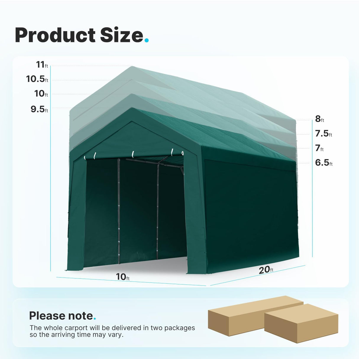 ADVANCE OUTDOOR 10x20 ft Heavy Duty Carport with Removable Sidewalls and Doors, Adjustable Height Car Canopy Garage Party Tent Boat Shelter with Reinforced Poles, Green ADVANCE OUTDOOR