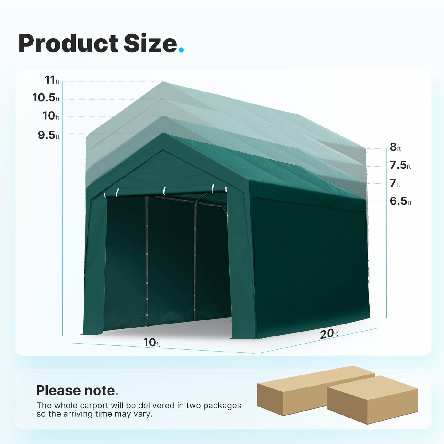 ADVANCE OUTDOOR 10x20 ft Heavy Duty Carport with Removable Sidewalls and Doors, Adjustable Height Car Canopy Garage Party Tent Boat Shelter with Reinforced Poles, Green