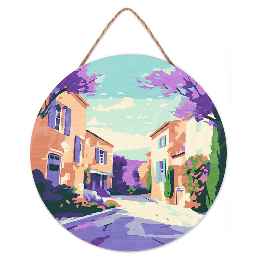 Figured'Art Paint by Numbers Kit for Adults on Wood Slice, 11.8in Diameter - Provence Spring - Craft Art Painting DIY Canvas Figured'Art