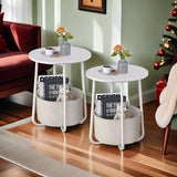 TUTOTAK Small Side Table, Oval End Table, Night Stand, Bedside Table, Set of 2, Sofa Table with Cloth Storage Basket, Living Room, Bed Room, White TB01BW0632 TUTOTAK
