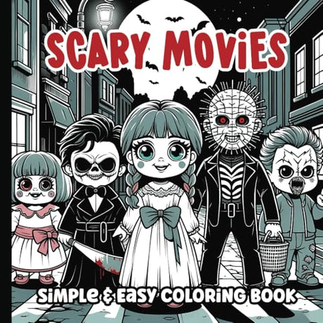 Scary Movie Coloring Book for Teens and Adults: Cute and Creepy Chibi Coloring Pages | Horror Movie Inspired Illustrations | 8.5 x 8.5 inches WoodArtSupply