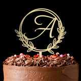 Vinisong Personalized Initial Letter A Golden Cake Topper Wooden Cake Decoration Wreath Cake Topper Perfect for Birthday Rustic Wedding Anniversary Keepsake Party Decoration Vinisong