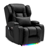 Power Recliner Chairs for Adults with Massage and Heat,Single Faux Leather Recliner Chair Sofa Reclinable Home Theater Seating with LED Lights,Cup Holders,Reclining Chair for Living Room (Black) Generic